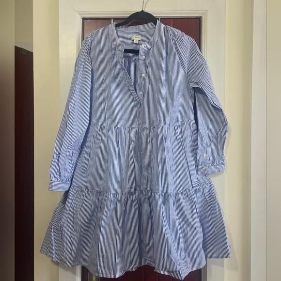 JCrew Striped stretch cotton poplin tiered dress, Sz 6 - Picture 3 of 6
